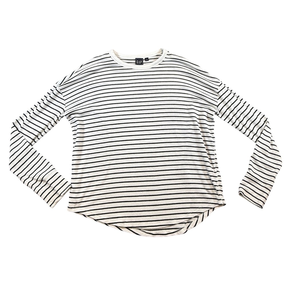 GAP Womens Medium Black White Striped Long Sleeve Crewneck Relaxed‎ Top Knit